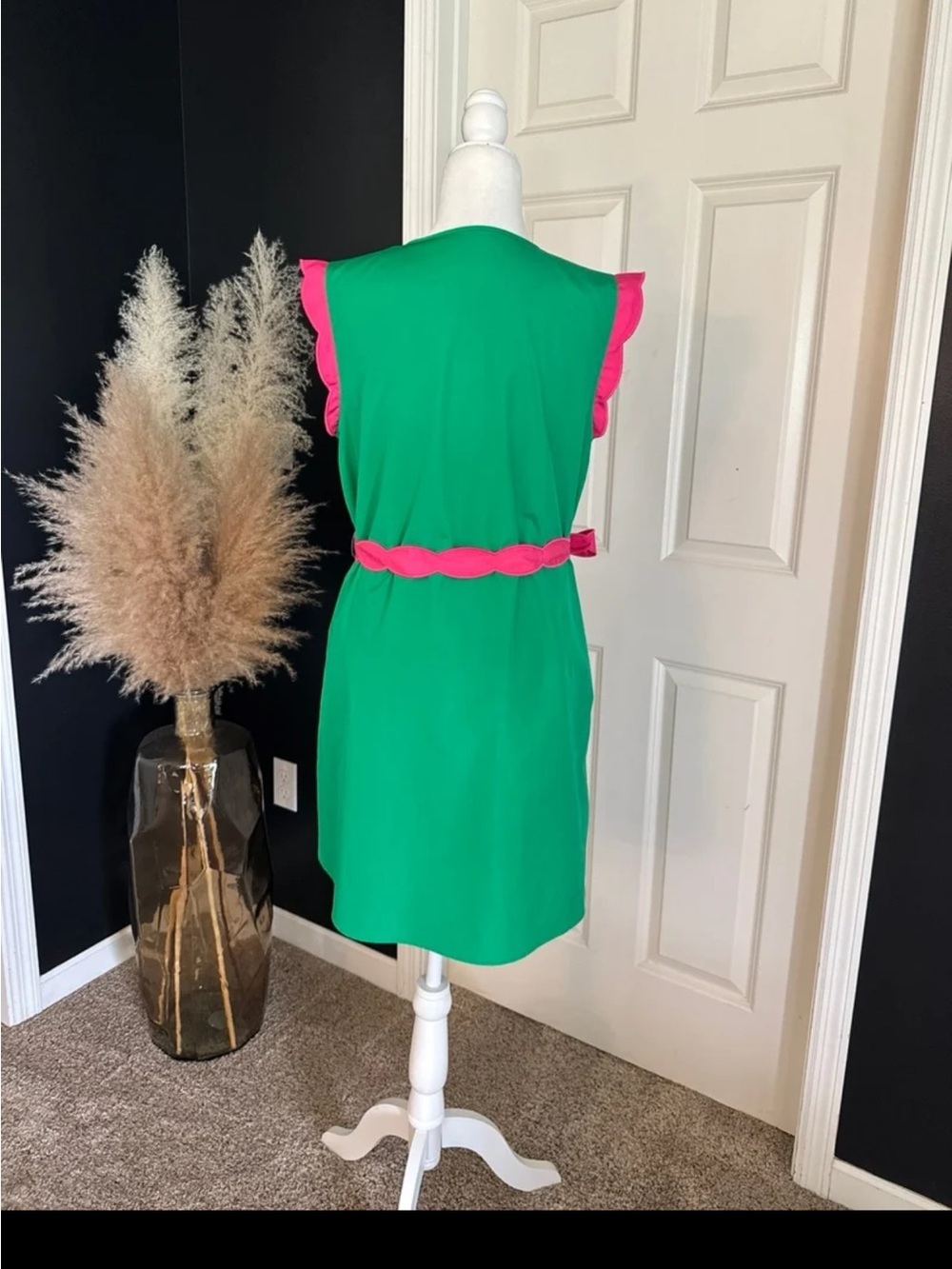 Mary George VIVIAN DRESS in Green with Pink Belted Mini Dress size Medium - Picture 10 of 12